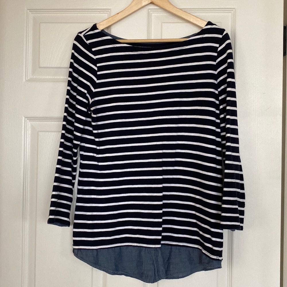 Loft long sleeve navy striped shirt